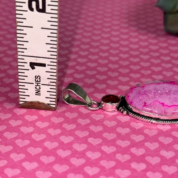 Pink Quartz & Garnet & Ruby Silver Pendant - Picture 7 of 7